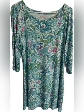 Lilly Pulitzer Aqua Floral Print Long Sleeve Dress